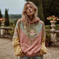 Women's Vintage Floral Art Patchwork Hoodie elevenforest