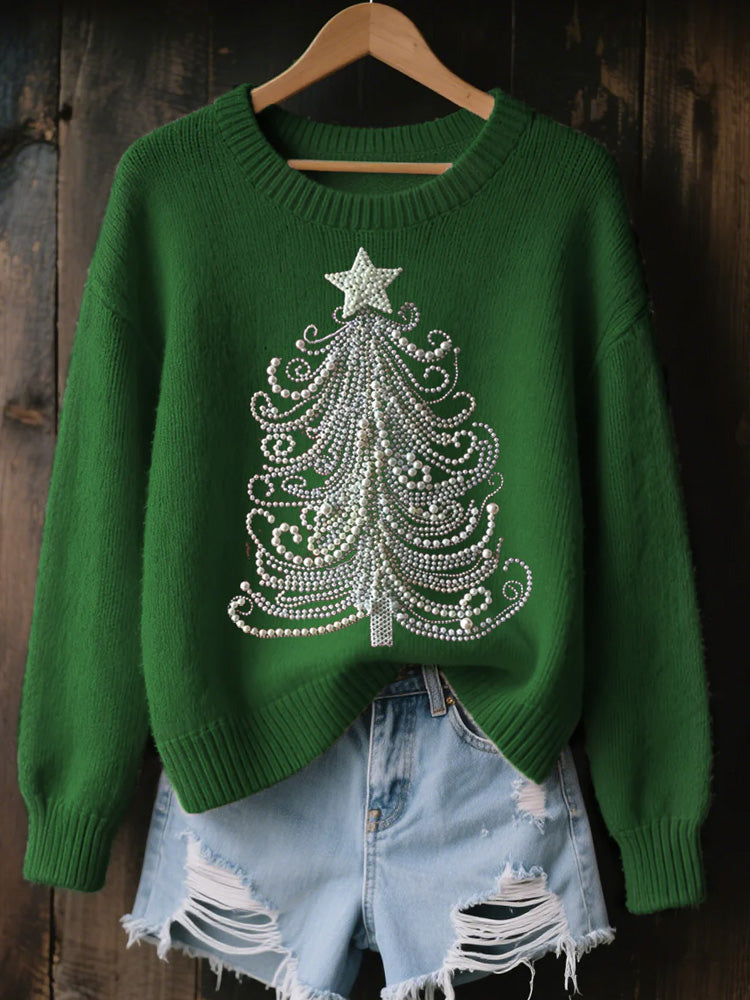 Comstylish Women's Jewelry Art Christmas Tree Pattern Cozy Knit Sweater