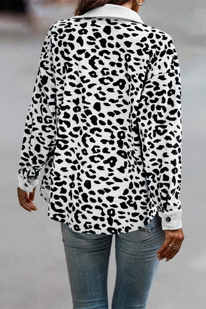 Sweet Leopard Pocket Turndown Collar Tops