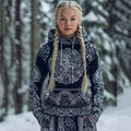 Comstylish Retro Viking-style Patterned Comfortable Knit Sweater Dress