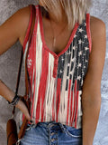 Comstylish American Flag Inspired Tassels Button Up Tank Top