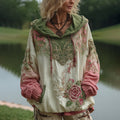 Love & Health Collection Vintage Rose And Floral Art Linen Long Sleeve Hoodie elevenforest