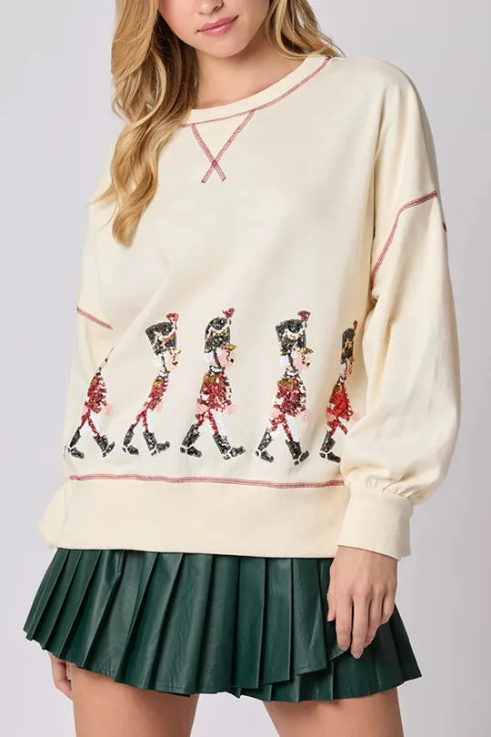 Christmas Soldier Sequined Long Sleeve Sweatshirt