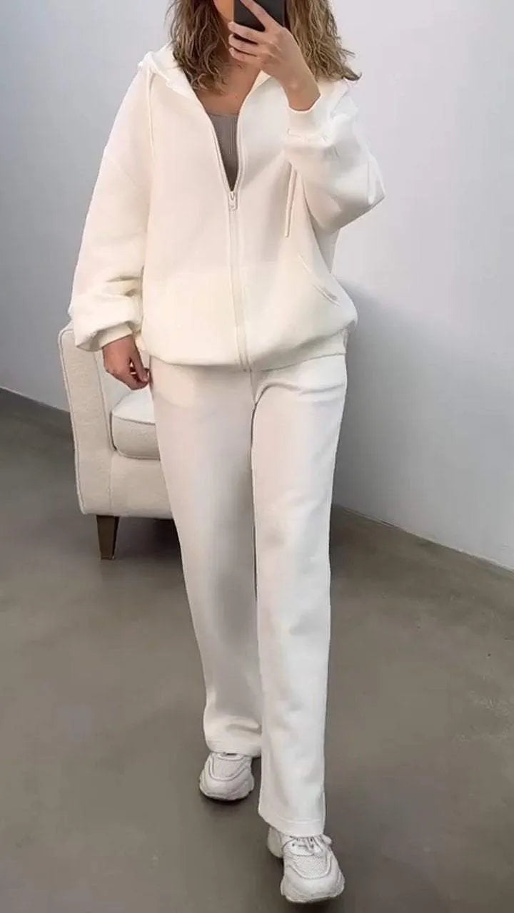 Hooded Long-sleeved Zipper Sweatshirt Suit