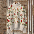 Vintage Floral Art Knit Turtleneck Pullover Sweater elevenforest
