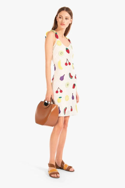 Via Fruit Patchwork Crochet Mini Dress