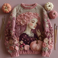 Women's Vintage Halloween Pink Art Knit Sweater elevenforest