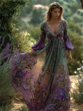Classy Butterflies Floral Gradient Flowy Linen Maxi Dress