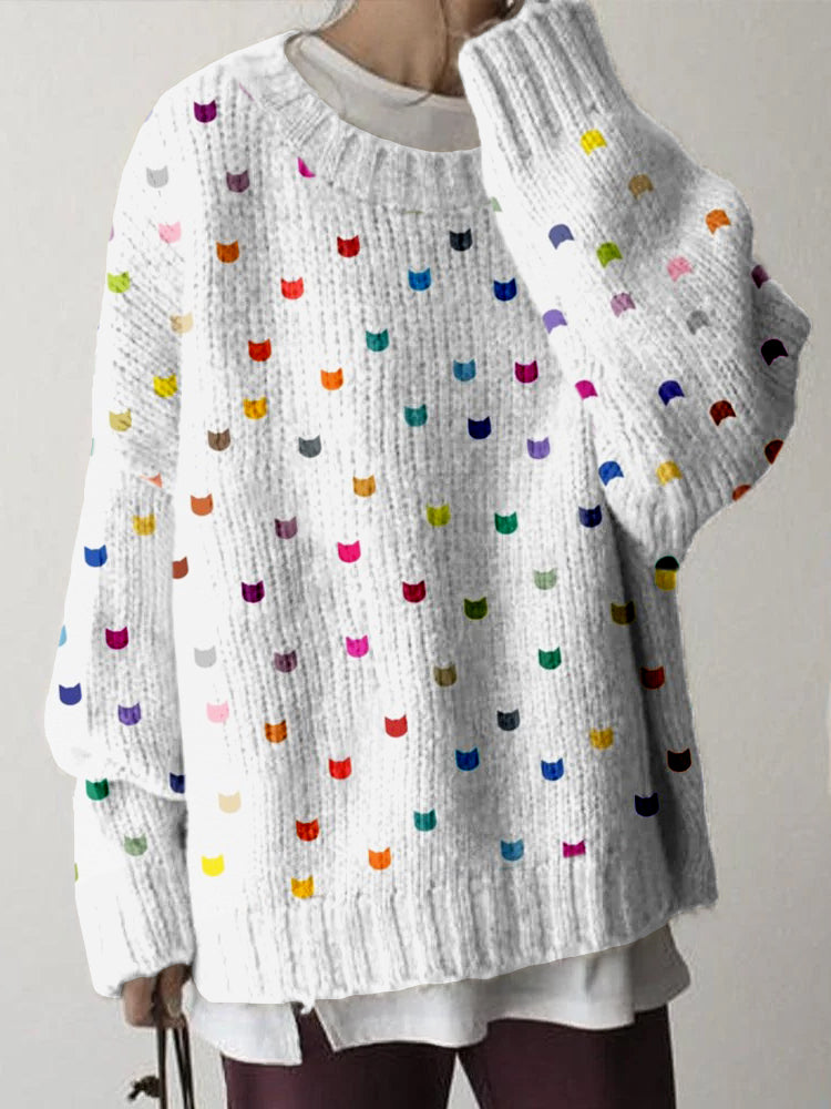 Cute Cats Graphic Crew Neck Cozy Sweater elevenforest