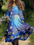 Women's Christmas Tree Pattern Cotton and Linen Dress