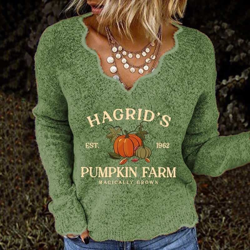 Women's Pumpkin Print Casual Sweater artswardrobe