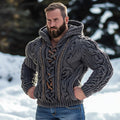 Retro Viking Celtic Mythology Jacquard Chunky Hooded Sweater elevenforest