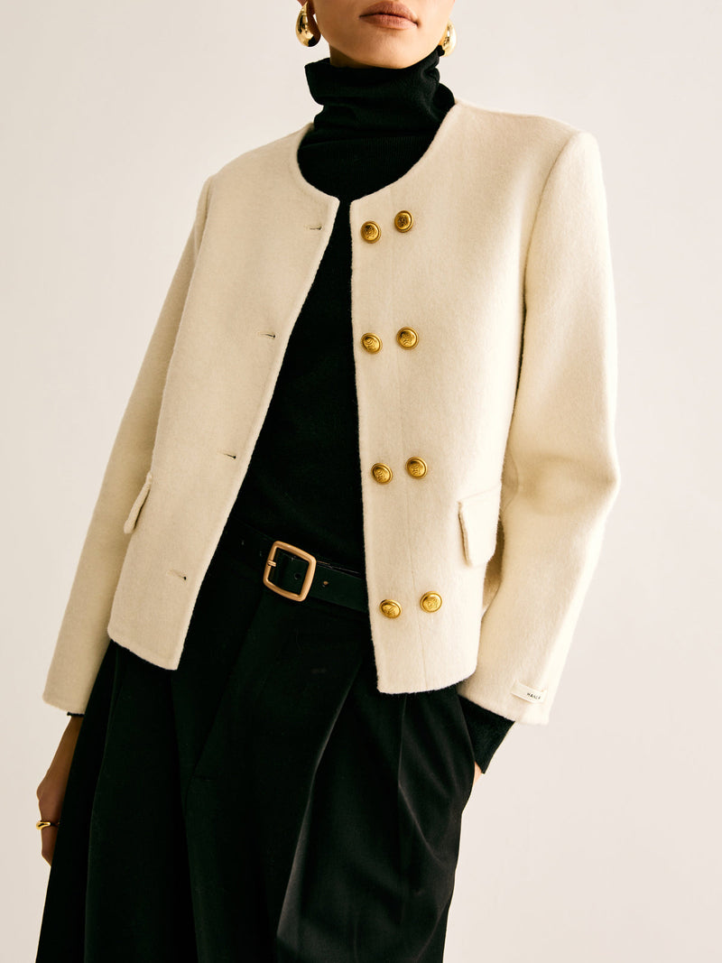 Woollen Blend Tweed Breasted Coat
