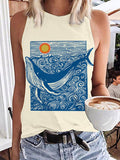 Whale Ocean Doodle Art Crew Neck Casual Tank Top elevenforest