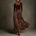 Comstylish Vintage Printed Velvet Belted Maxi Dress