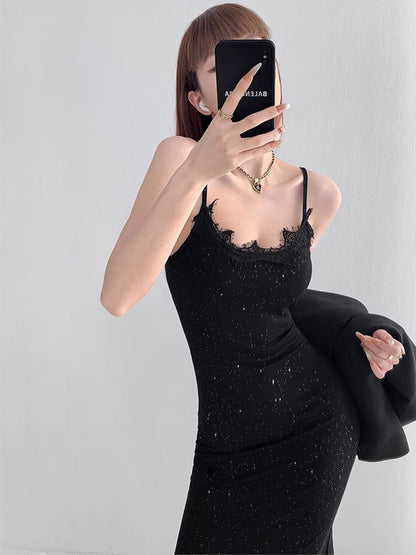 Sequins Bodycon Dress Summer Sleeveless Backless Outfits Party Club Sundress Black Birthday Midi Dresses Clothes