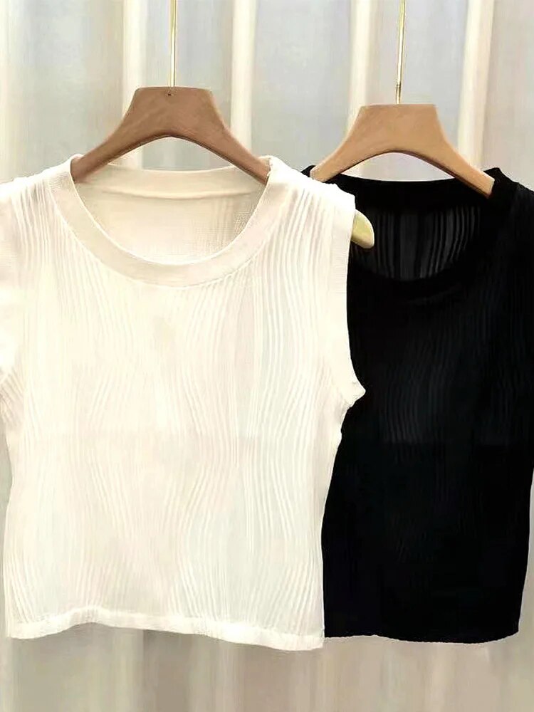 Summer Knitted Vest for Summer Elastic Slim White Tank Top Female Basic Sleeveless Top ’s Clothing
