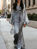 Comstylish Classy Flowy Wrap Kimono & Skirt Satin Set