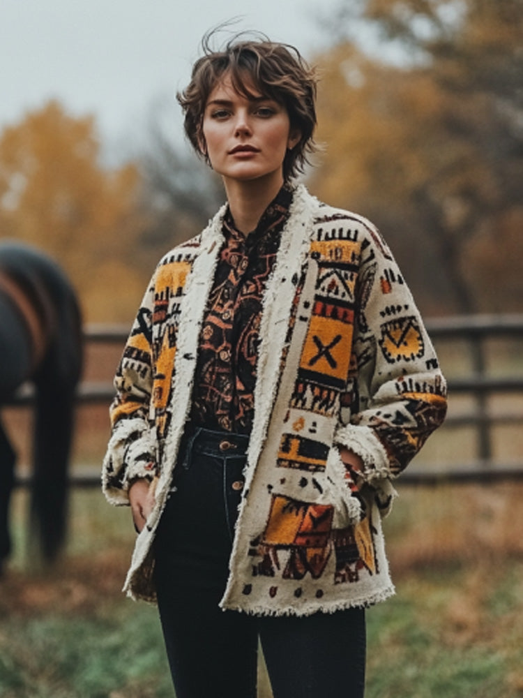 Women's Vintage Bohemian Print Cardigan elevenforest