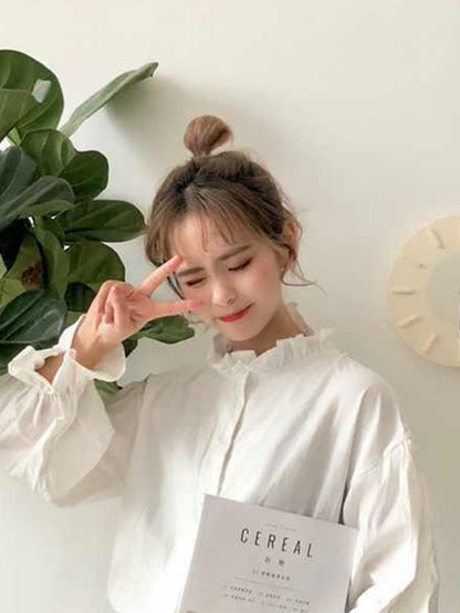 White Blouse Shirts Harajuku Clothes Tops and Blouses All Match Flare Sleeve Korean Style New Ulzzang