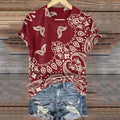 Comstylish Western Floral Print Crew Neck Short Sleeved T-shirt