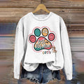Comstylish Colorful Dog Paw Print Alphabet Printed Crew Neck Sweatshirt