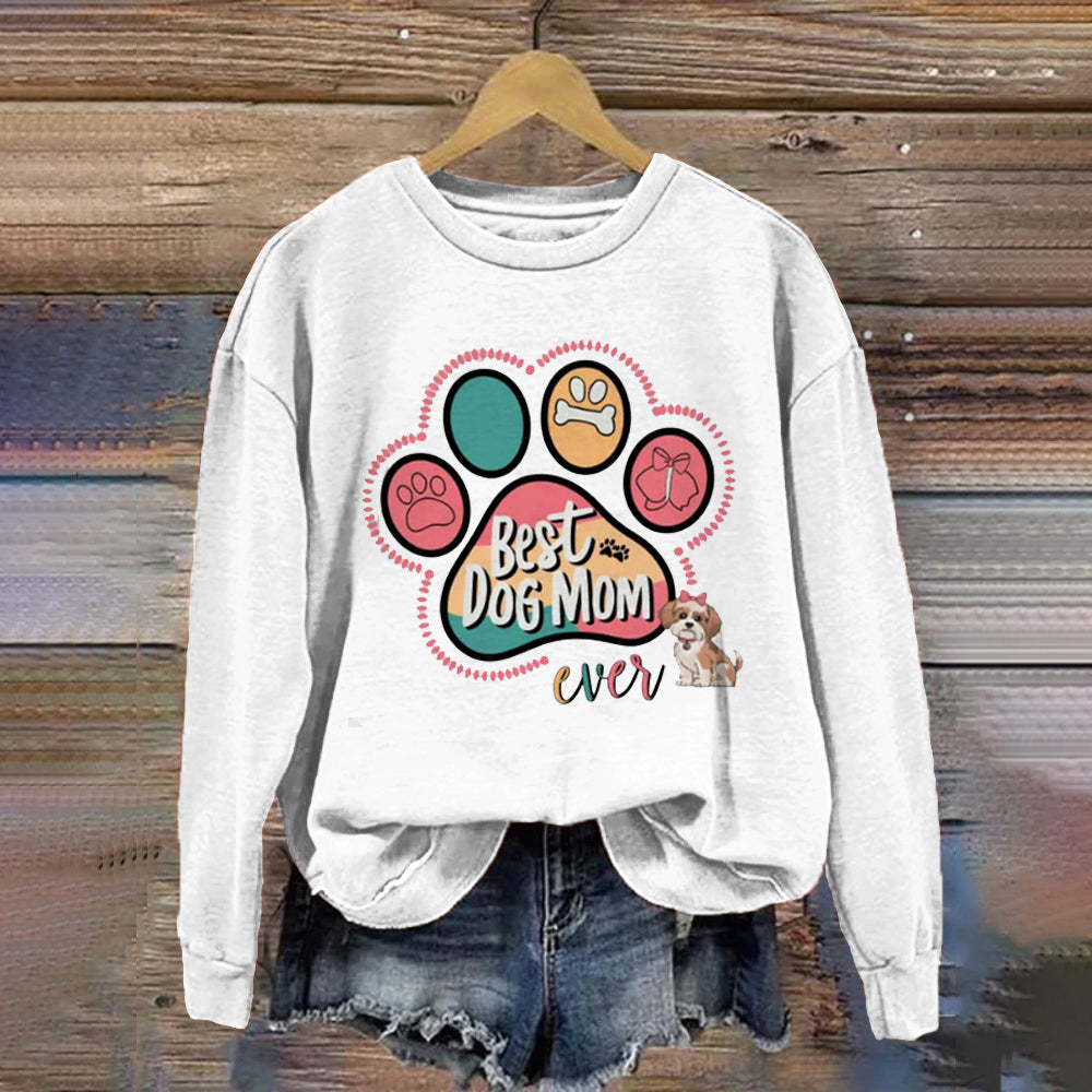 Comstylish Colorful Dog Paw Print Alphabet Printed Crew Neck Sweatshirt