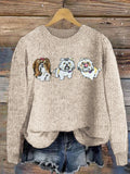 Comstylish Cute Shih Tzu Embroidered Women's Cozy Sweater
