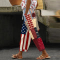 Women's Vintage Floral Independence Day Print Linen Blend Casual Pants elevenforest