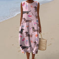 Retro Sausage Dog Cute Dachshund Art Linen Tank Midi Dress elevenforest