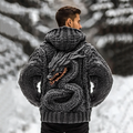 Men's Viking Tribal Dragon Jacquard Celtic Inspired Cozy Hooded Sweater elevenforest