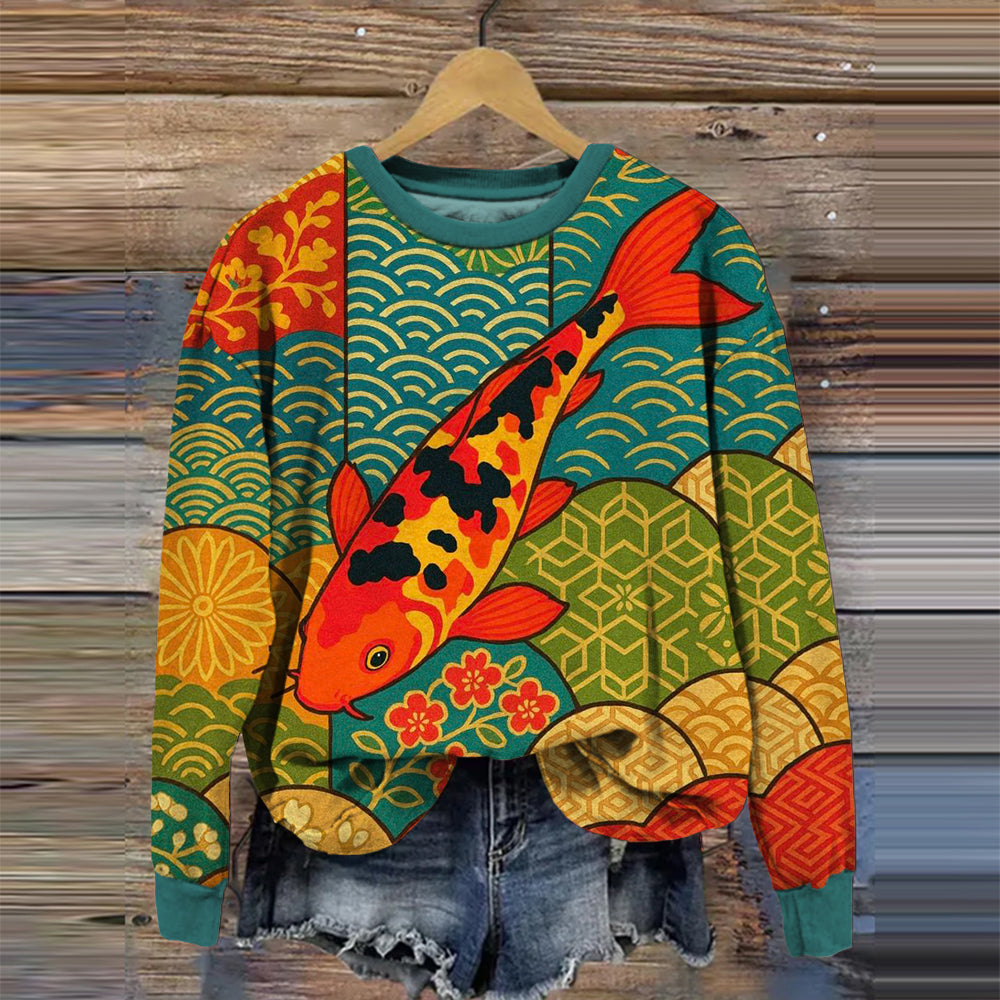 Comstylish Koi Fish In Japanese Patterns Vintage Cozy Sweatshirt
