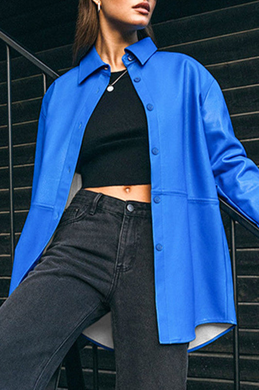 Buttons Turndown Collar Tops(3 Colors)