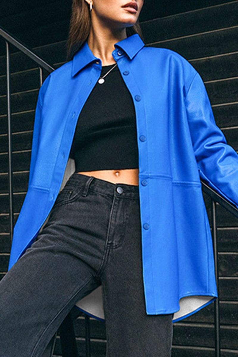 Buttons Turndown Collar Tops(3 Colors)