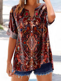 Women's Ethnic Totem Print Casual Cotton And Linen Shirt