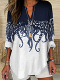 Comstylish Women's Casual Japanese Art Ocean Octopus Print T-shirt