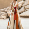 Women's Vintage Floral Art Cotton Linen Maxi Dress elevenforest