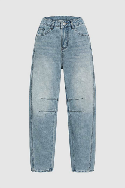 Distressed Contrast Mid Waist Denim Jeans