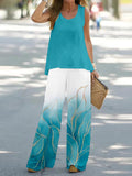 Comstylish Elegant Abstract Flower Art Tank Top Two Piece Set
