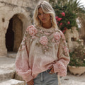 Women's Pink Rose Art Cozy Pullover Sweater elevenforest
