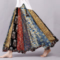 Boho Floral Patchwork Flowy Linen Blend Wide Skirt elevenforest