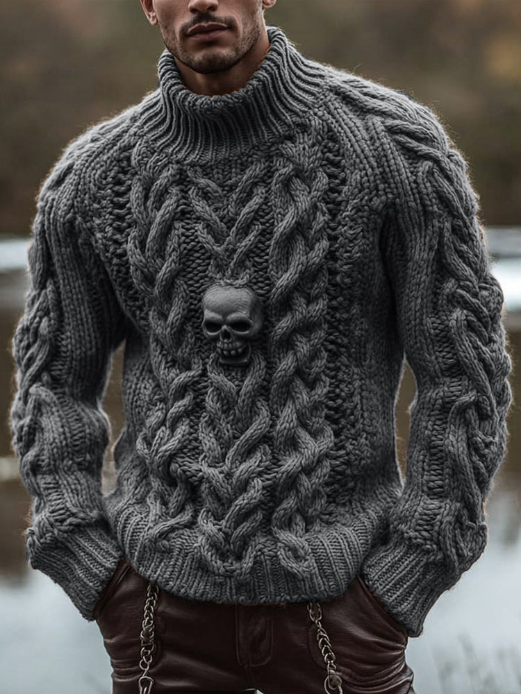 Men's Retro Skull Celtic Chunky Cozy Turtleneck Sweater elevenforest
