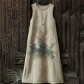 Comstylish Women's Floral Lotus Art Print Flowy Linen Blend Casual Sleeveless Midi Dress