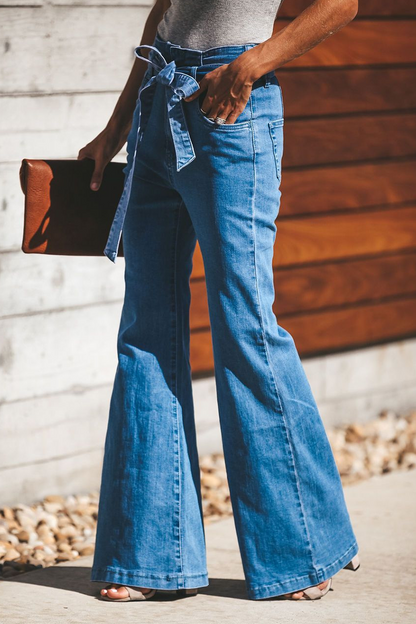 Street Plain With Belt Boot Cut Color Bottoms