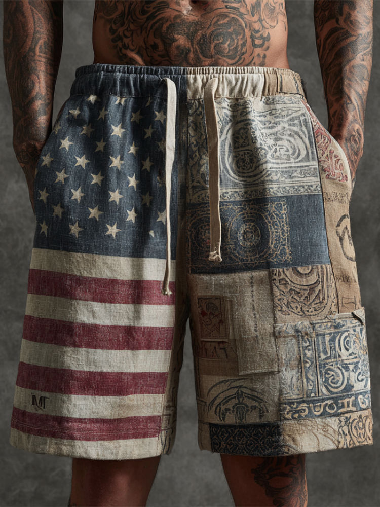 American Independence Day Western Style Retro Cotton And Linen Shorts elevenforest