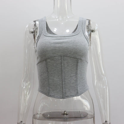 Rib U Neck Short Cropped Tank Top Waist Short Top for Summer Boning Corset Corset