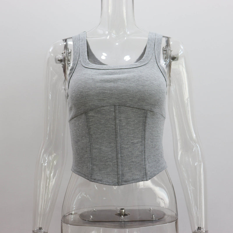 Rib U Neck Short Cropped Tank Top Waist Short Top for Summer Boning Corset Corset