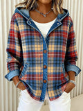 Women'S Casual Contrast Color Plaid Jacket 