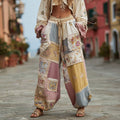 Women's Retro Floral Stitching Casual Pants elevenforest
