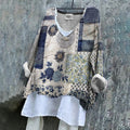 Floral Embroidered Japanese Sashiko Art Linen Blend Tunic elevenforest